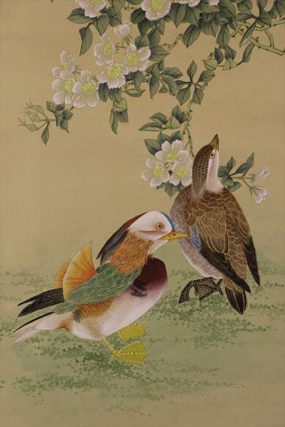 Chinese Hanging Scroll Art Painting " Duck And Flower " E8100