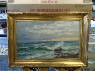 Antique Oil On Canvas Seascape Painting In Newcomb Macklin Frame