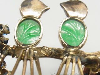 Natural Jadeite Jade Fine Sapphire Diamond Ruby 14k Gold Pin Love Birds Art Deco 8