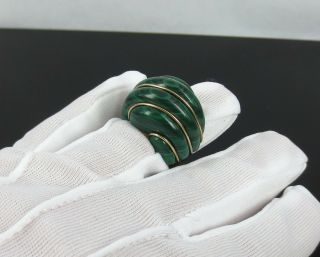 Vintage Natural Untreated Malachite & 18K Yellow Gold Hand Made Dome Ring 10