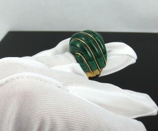 Vintage Natural Untreated Malachite & 18K Yellow Gold Hand Made Dome Ring 11