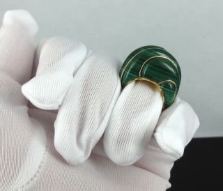 Vintage Natural Untreated Malachite & 18K Yellow Gold Hand Made Dome Ring 12