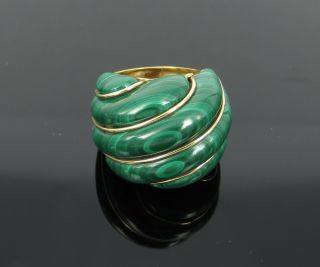 Vintage Natural Untreated Malachite & 18K Yellow Gold Hand Made Dome Ring 2