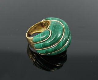 Vintage Natural Untreated Malachite & 18K Yellow Gold Hand Made Dome Ring 4