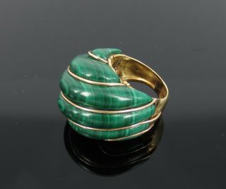 Vintage Natural Untreated Malachite & 18K Yellow Gold Hand Made Dome Ring 5