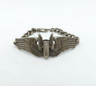 Vintage Wwii Sterling Silver Air Force Aerial Gunner Wings Bracelet,  26.  7 Grams