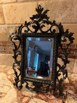 Black Vintage Antique Cast Iron Art Nouveau Frame Dresser Vanity Mirror