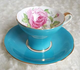 Ansley Bone China England Tea Cup And Saucer Turquoise Blue