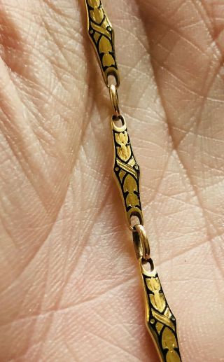 Antique Victorian 14k Gold & Black Enamel Pocket Watch Chain Necklace 17.  33 G