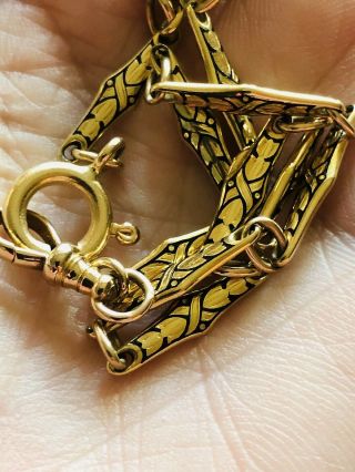 Antique Victorian 14k gold & black enamel pocket watch chain necklace 17.  33 g 2