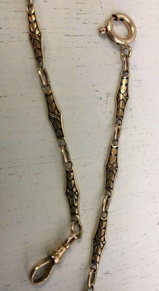 Antique Victorian 14k gold & black enamel pocket watch chain necklace 17.  33 g 8