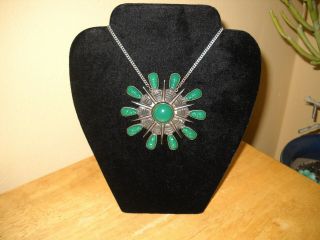 Vtg Wm Spratling Sterling Silver Aztec Sun Pendant Necklace Carved Green Onyx