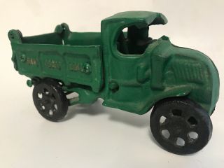 Cast Iron Mack Dump Truck Sand Rocks Coal Heavy Metal Green Paint Toy VTG 1930s 3