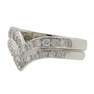 Ladies Estate 14k White Gold Diamond Double Row Chevron Band Ring - 0.  66ctw