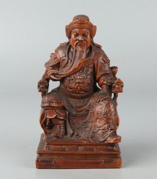 Chinese Exquisite Handmade Guan Yu Carving Boxwood Statue