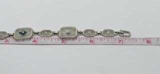 Vintage Art Deco 10K White Gold Camphor Glass Diamond Filigree Bracelet 7 - 7 1/4 9