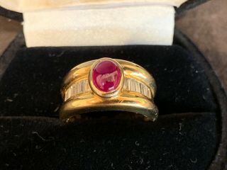 Marked 18k Yellow Gold Diamond & Ruby Ring Size 6.  25 Signed J T Lovely Quality