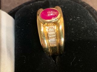 Marked 18k yellow gold diamond & ruby ring size 6.  25 signed J T LOVELY QUALITY 2