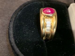 Marked 18k yellow gold diamond & ruby ring size 6.  25 signed J T LOVELY QUALITY 3
