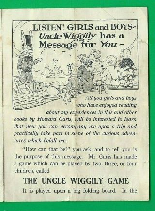 1916 Advertising Hand - Out Introducing The Uncle Wiggly Game Scarce