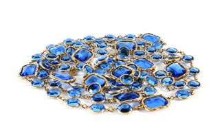 Chanel Sautoir Necklace Chicklet Blue Crystal Vintage Longest 64 "