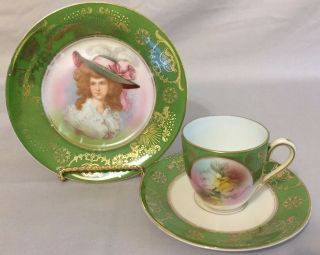 Stunning Vintage Schwarzburg Rudolstadt Demitasse Cup And Saucer Trio Set