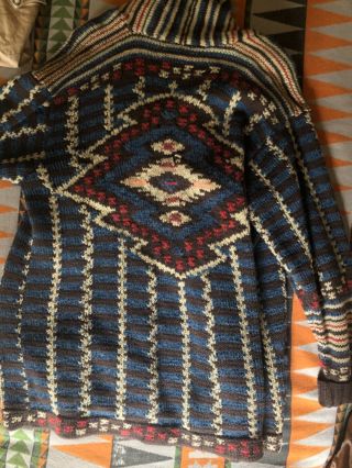 Rrl Hand Knit Southwestern Cotton & Wool Sweater,  1st Yr 1993,  Sz Med,  No Belt