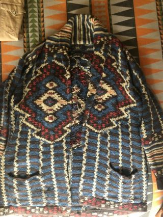 RRL hand knit Southwestern cotton & wool sweater,  1st yr 1993,  sz med,  no belt 2