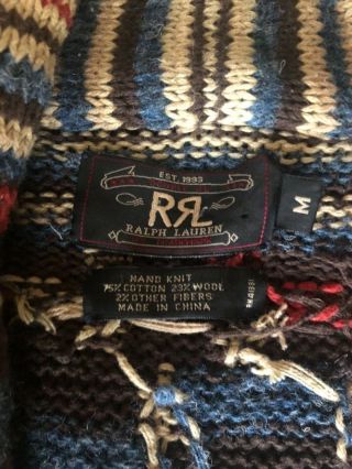 RRL hand knit Southwestern cotton & wool sweater,  1st yr 1993,  sz med,  no belt 4