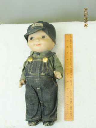 Vintage Buddy Lee Doll Composition Jeans Overalls Hat Union Made