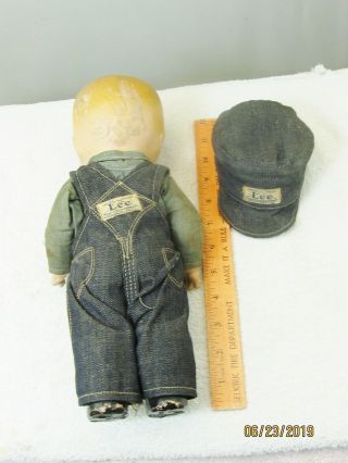 Vintage Buddy Lee Doll Composition Jeans Overalls Hat Union Made 2