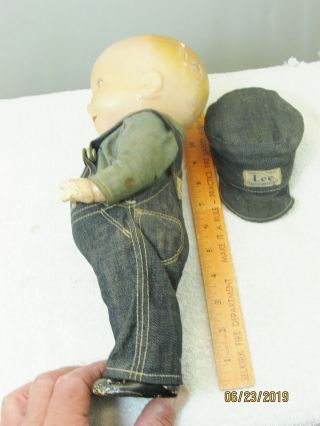 Vintage Buddy Lee Doll Composition Jeans Overalls Hat Union Made 3