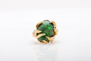 Antique 1960s $5000 20ct Natural Black Opal 14k Yellow Gold Ring Big