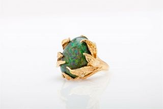Antique 1960s $5000 20ct Natural Black OPAL 14k Yellow Gold Ring BIG 2