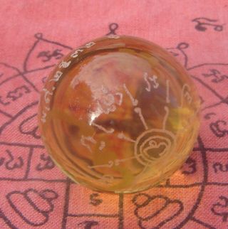 Small " Luke Kraw " 1.  2inch Amulet Crystal Ball Luang Poo Doo Wat Sakha Temple