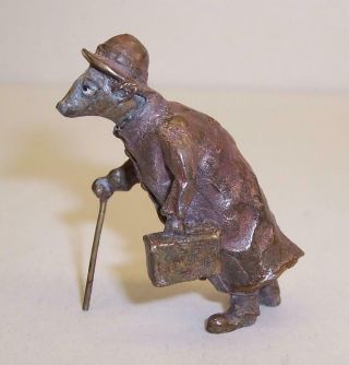 Vintage Cold Painted Bronze Anthropomorphic Mr Rat Mouse Suitcase/walking Cane
