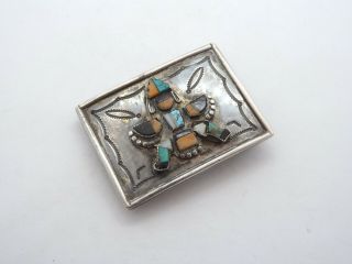 Vintage Native American Silver Mulit - Stone Inlay Kachina Belt Buckle,  29.  4g