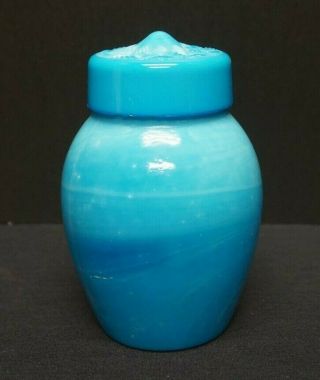 Antique Blue Opaline Glass 6 " Lidded Jar