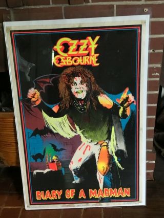 Vintage Ozzy Ozbourne Diary Of A Madman Black Lite Poster Fair Shape Tear