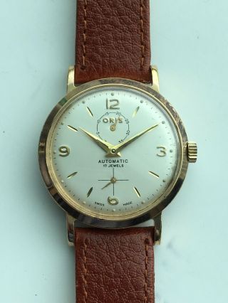 Vintage Gents Oris Watch Gold Plated Power Reserve Indicator Automatic Cal 605