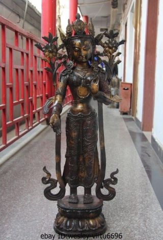 Tibet Buddhism Copper Bronze Standing Tara Kwan - Yin Bodhisattva Guan Yin Statue