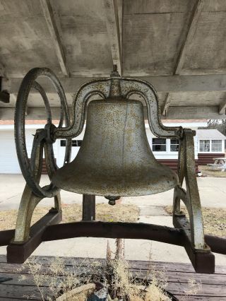 Huge Vintage Antique Cast Iron School Farm Church Bell 26 Yoke With Wheel