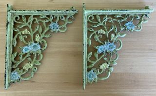 2 Antique Cast Iron 7” Decorative Floral Shelf Brackets Great Vintage Look