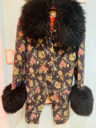 Rare Vintage 90s Vivienne Westwood Red Label Floral Fur Trim Coat