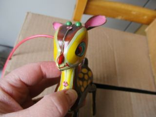RARE OLD ANTIQUE VINTAGE METAL MOVEABLE DEER BAMBI JAPAN WIRED LITHO Asahi toy 4