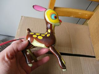 RARE OLD ANTIQUE VINTAGE METAL MOVEABLE DEER BAMBI JAPAN WIRED LITHO Asahi toy 7