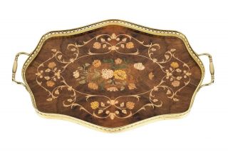 Vtg Italian Marquetry Inlaid Serving/ Dresser Tray French Empire Style Floral