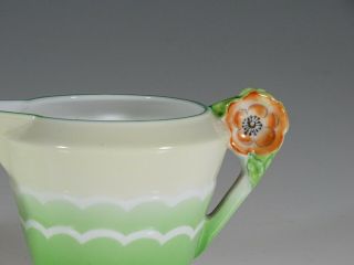 Moimura Bros.  Art Deco Green Floral Handled Cream and Sugar Set,  Japan c.  1929 2