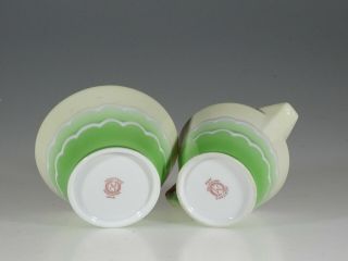 Moimura Bros.  Art Deco Green Floral Handled Cream and Sugar Set,  Japan c.  1929 4