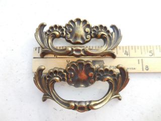 Pair 3 5/8 " French Provincial Brass Drawer Cabinet Cup Pulls Marked N3019